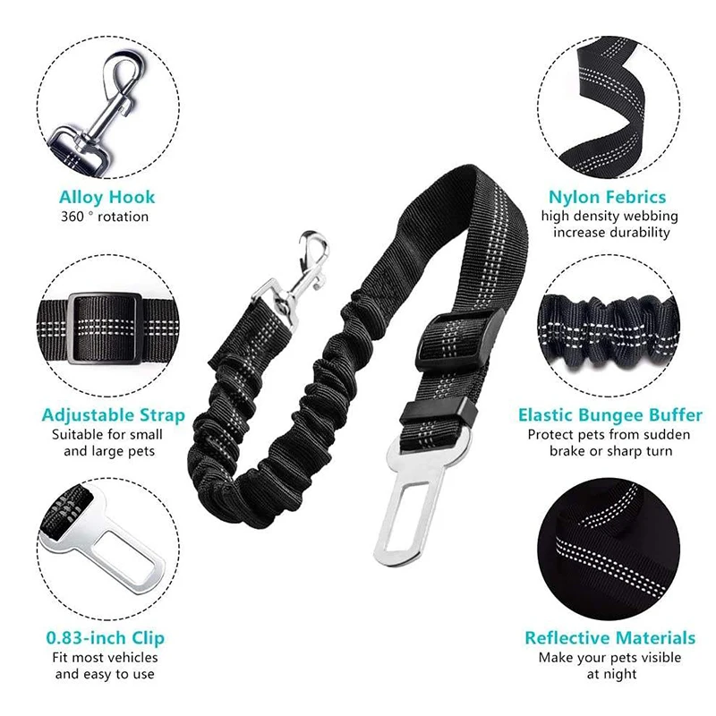 Dog Safety Leash Adjustable Retractable Cushioning Elastic Pet Leash Car Seat Seat Belt Safety Rope Tug Rope image 2