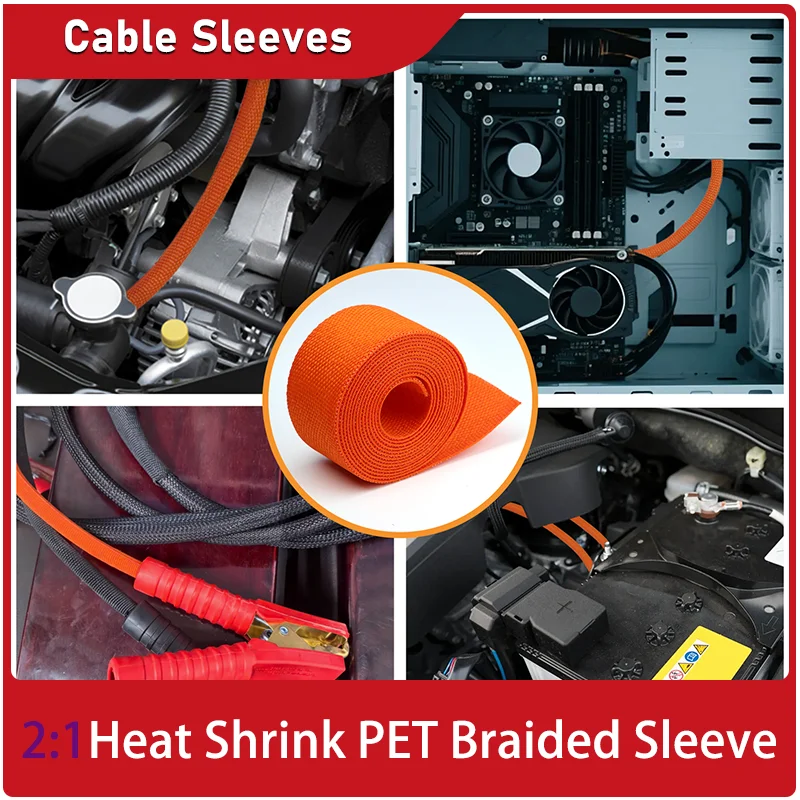 

50m PET Braided Heat Shrink Sleeve Flame Retardant Shrinkable Wrap for Professional Wire Harness Shrinkable Protect Organizer