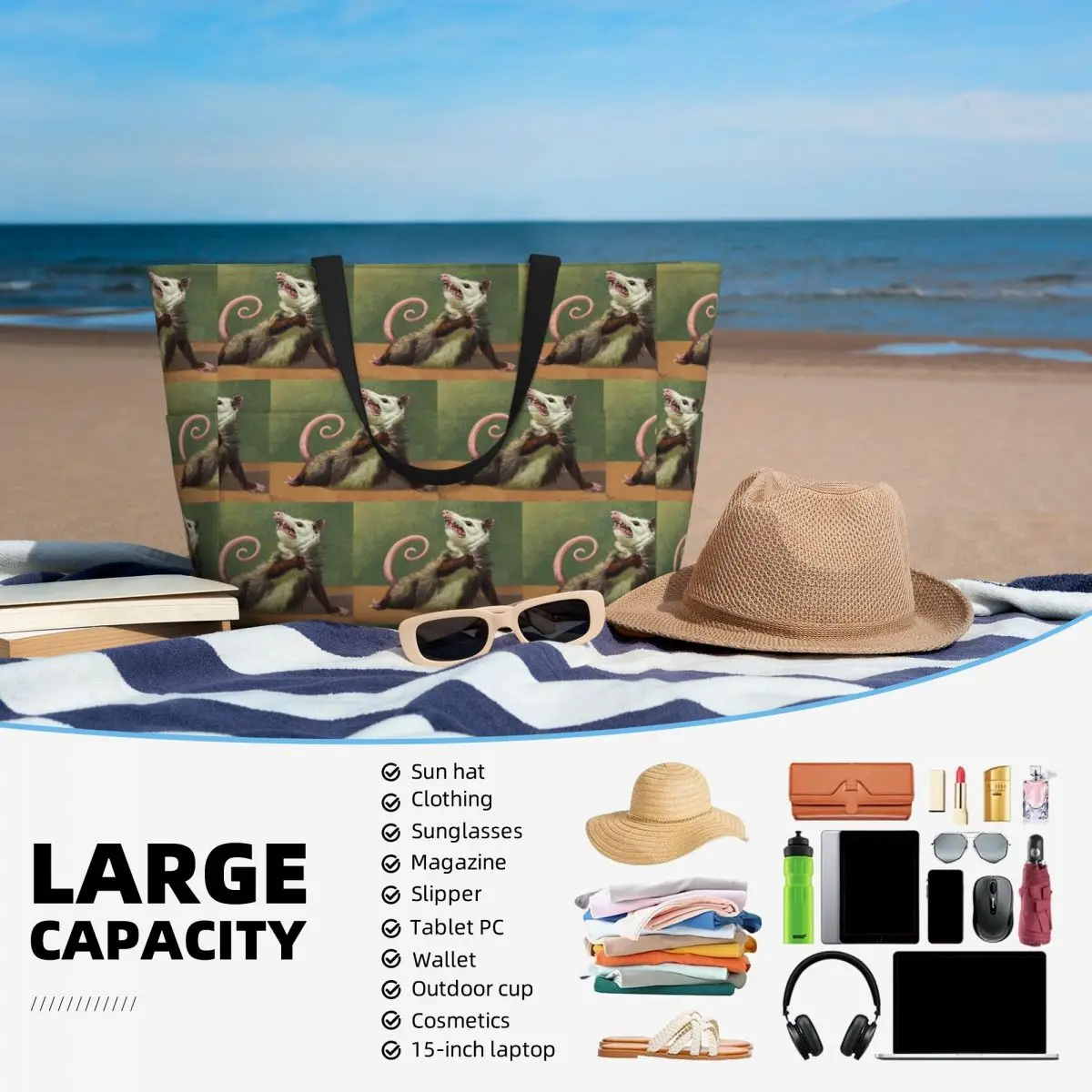 الهواة Opossum الممثلة حقيبة حمل على الشاطئ حقيبة رياضة رياضة اليوغا واق من المطر حقيبة حمل كبيرة المرأة حقيبة سفر حقيبة اللياقة البدنية