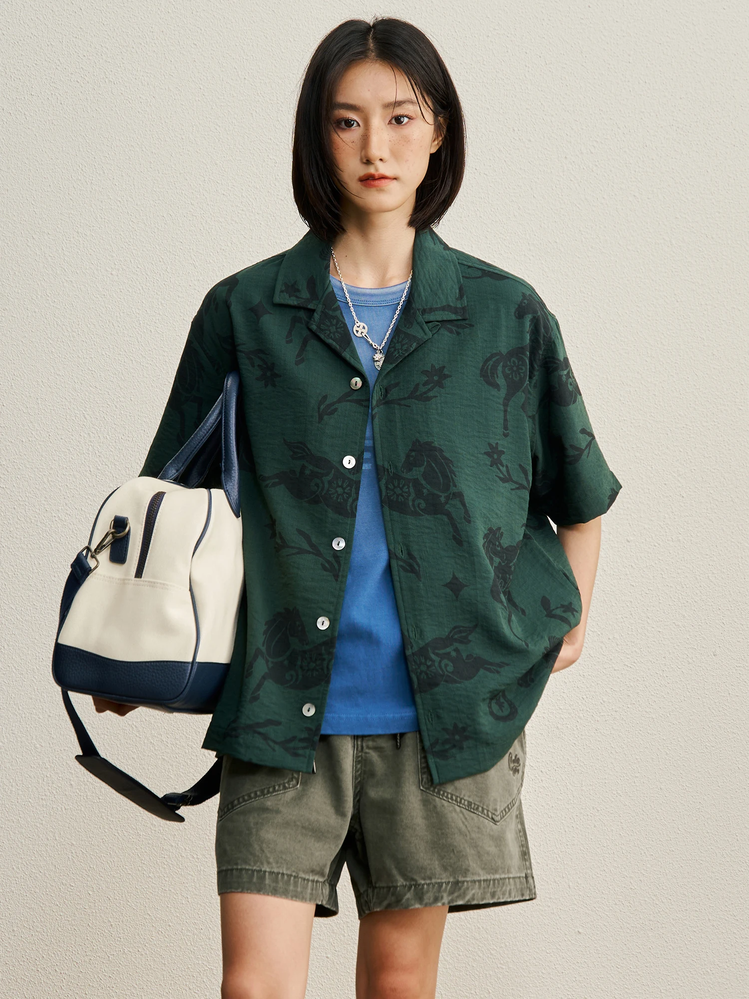 CENLES SS26 Vintage Texture Hawaiian Shirt Short Sleeve Printed Paper Spirit  Soul Pattern Loose Fit Men's Casual Shirt