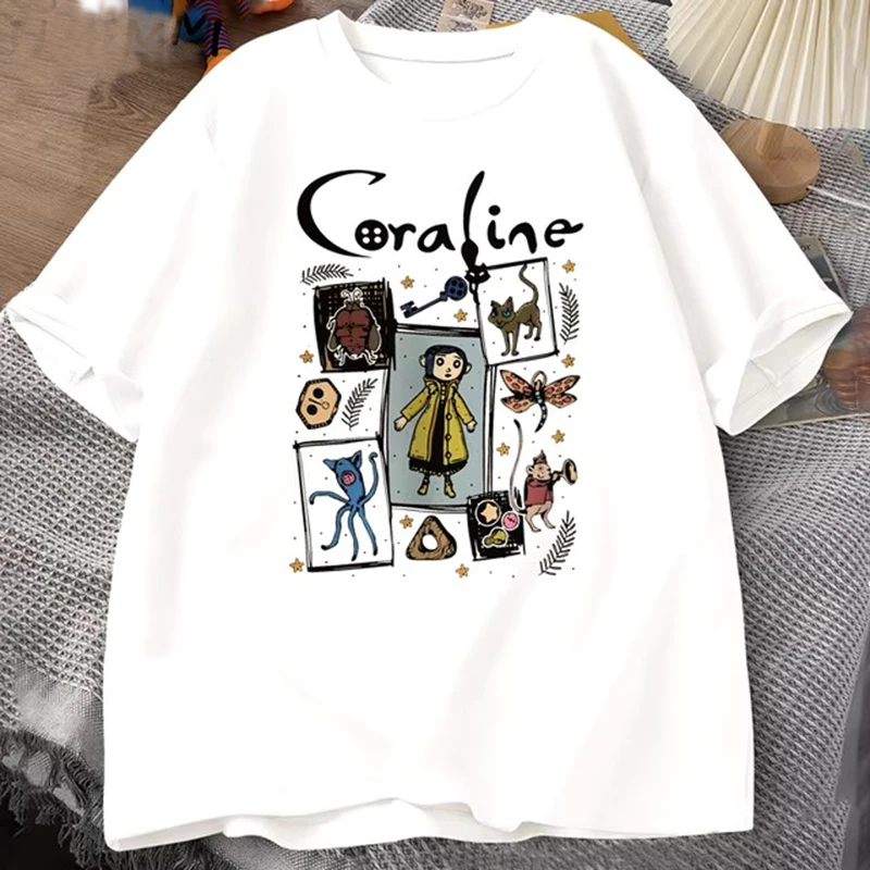Coraline Halloween T Shirt Women Men Spooky Vintage T-shirt Harajuku Fall Short Sleeve Tshirt Cotton