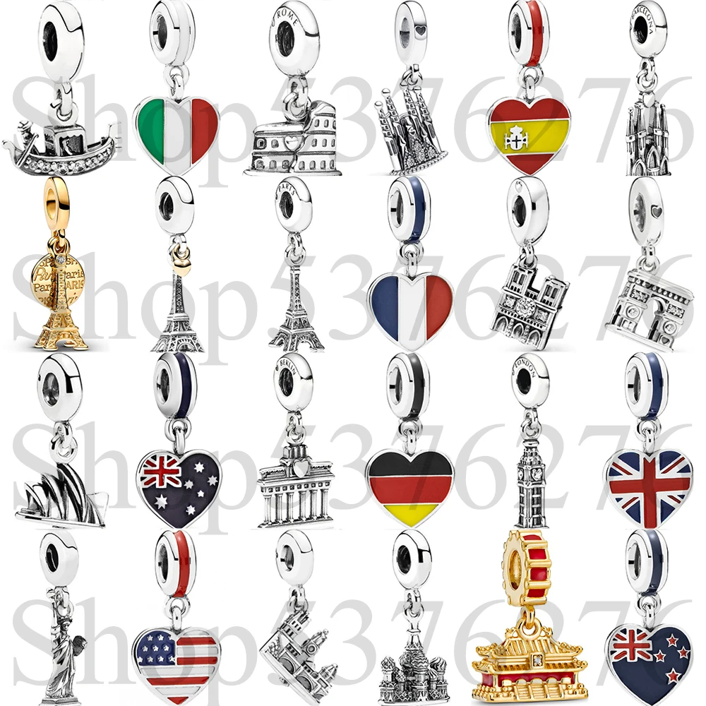 

925 Sterling Silver Bead Sydney Opera House Statue of Liberty Dangle Charm Fit Fashion Women Bracelet Bangle Gift DIY Jewelry