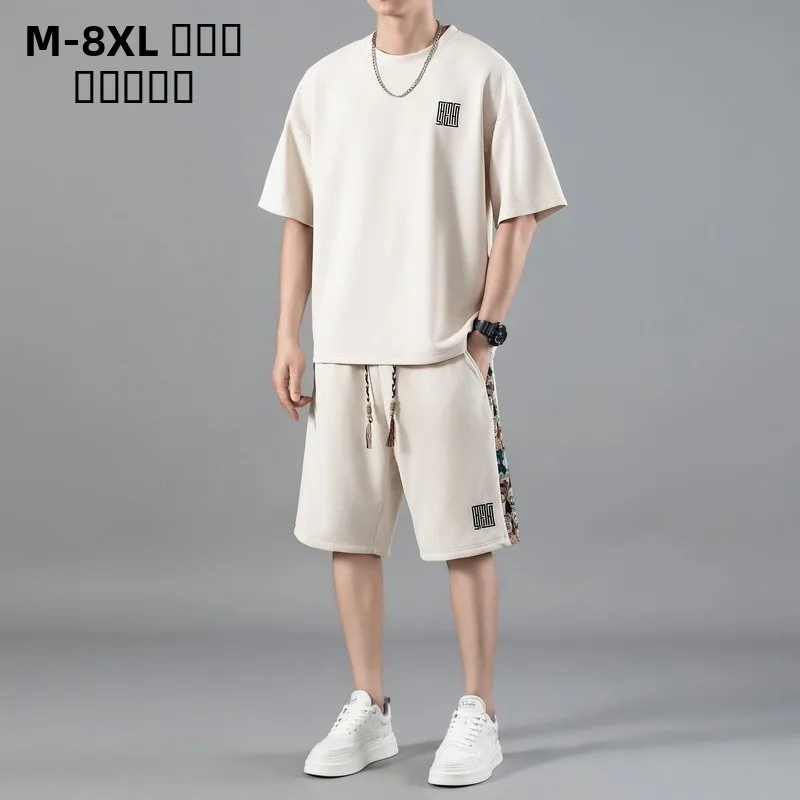 大きいサイズのメンズサマー速乾ルーズtシャツとショートパンツセット、ファッショナブルなプラスサイズ、ポリエステル繊維5枚組