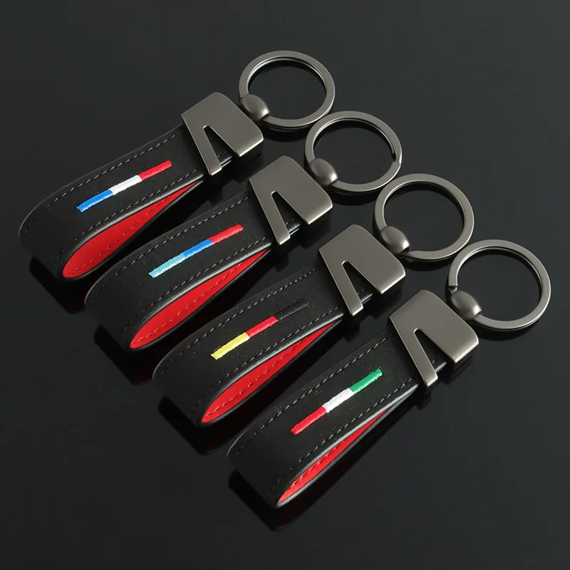 Suede Leather Car Keychain Keyring Keyfob Germany France Italy National Flag Key Chain Ring Fob Gift