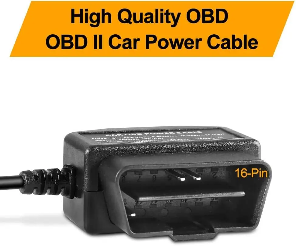 OBD2 OBD Power Cable for Dash Camera, OBD to Mini USB OBDII Adapter Hardwire Charger Cable 24 Hours Surveillance and Acc Two Mod