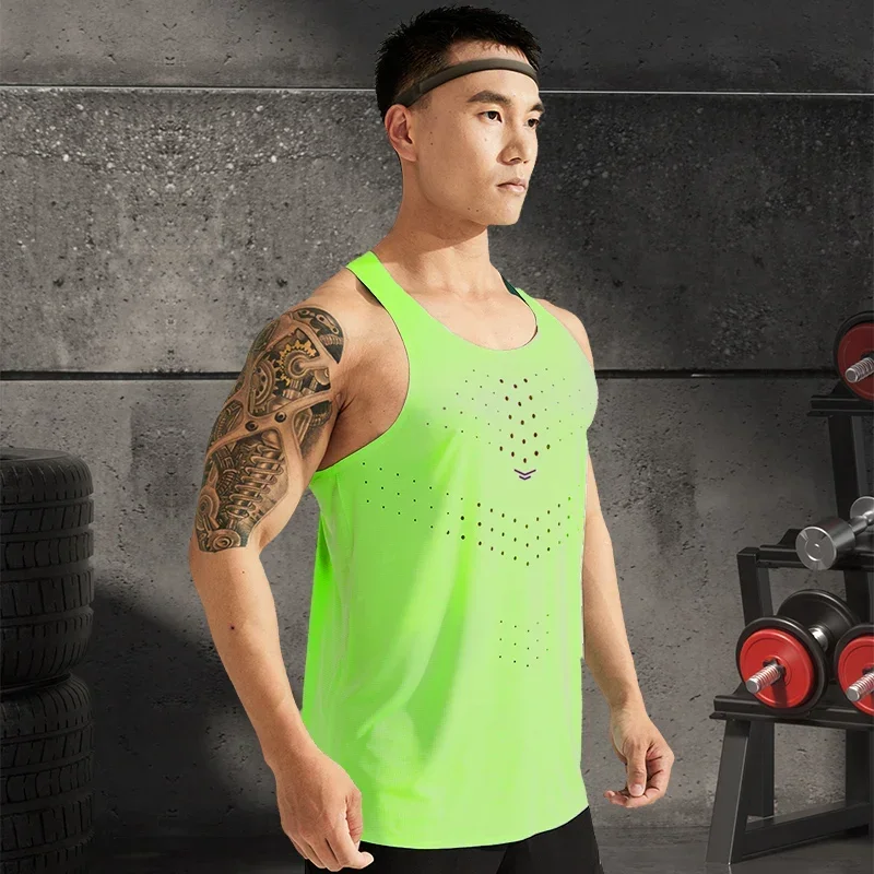 Men Marathon Running Sports Tank Athlete Track Field Singlet Fitness Cool Summer Top Gym Muscle Fit Sleeveless T-Shirt Jogging