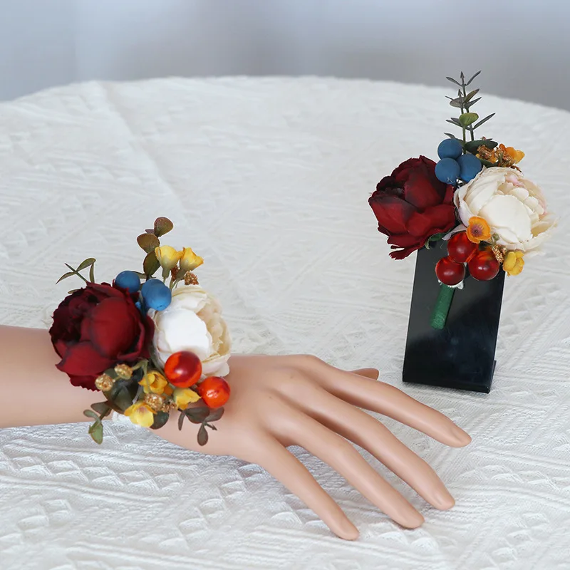 Boutonniere e Pulso Corsage, Europeus e Americanos Acessórios Do Casamento, Imitação Flor Noivo Noiva Saia Flower Sisters