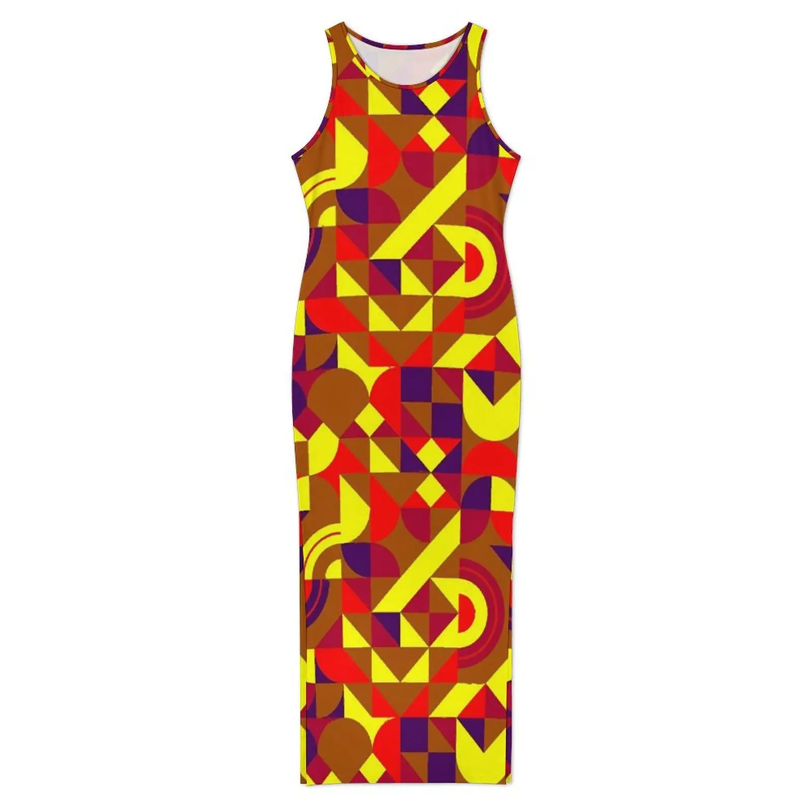 다채로운 지오 프린트 드레스 민소매 추상 기하학 캐주얼 Y2k 맥시 드레스 빈티지 Bodycon 드레스 여성 빅 사이즈 Vestidos