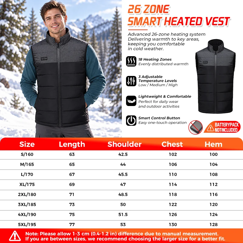 Intelligente beheizte Weste mit 21 Heizzonen, die den gesamten Körper wärmt, USB-Heizung, Winter-Thermo-Weste zum Skifahren, Camping, Winter, ärmellose Jacke, Weste. – Detail 9