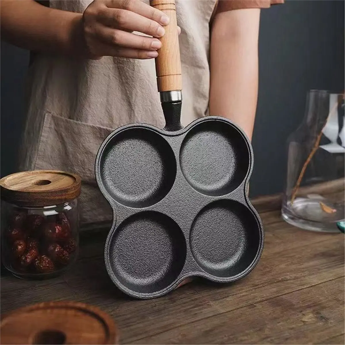 N94R 4-Hole Frying Pan Non Stick Breakfast Burger Egg Pancake Maker Multifunction Hamburger Steak Pan