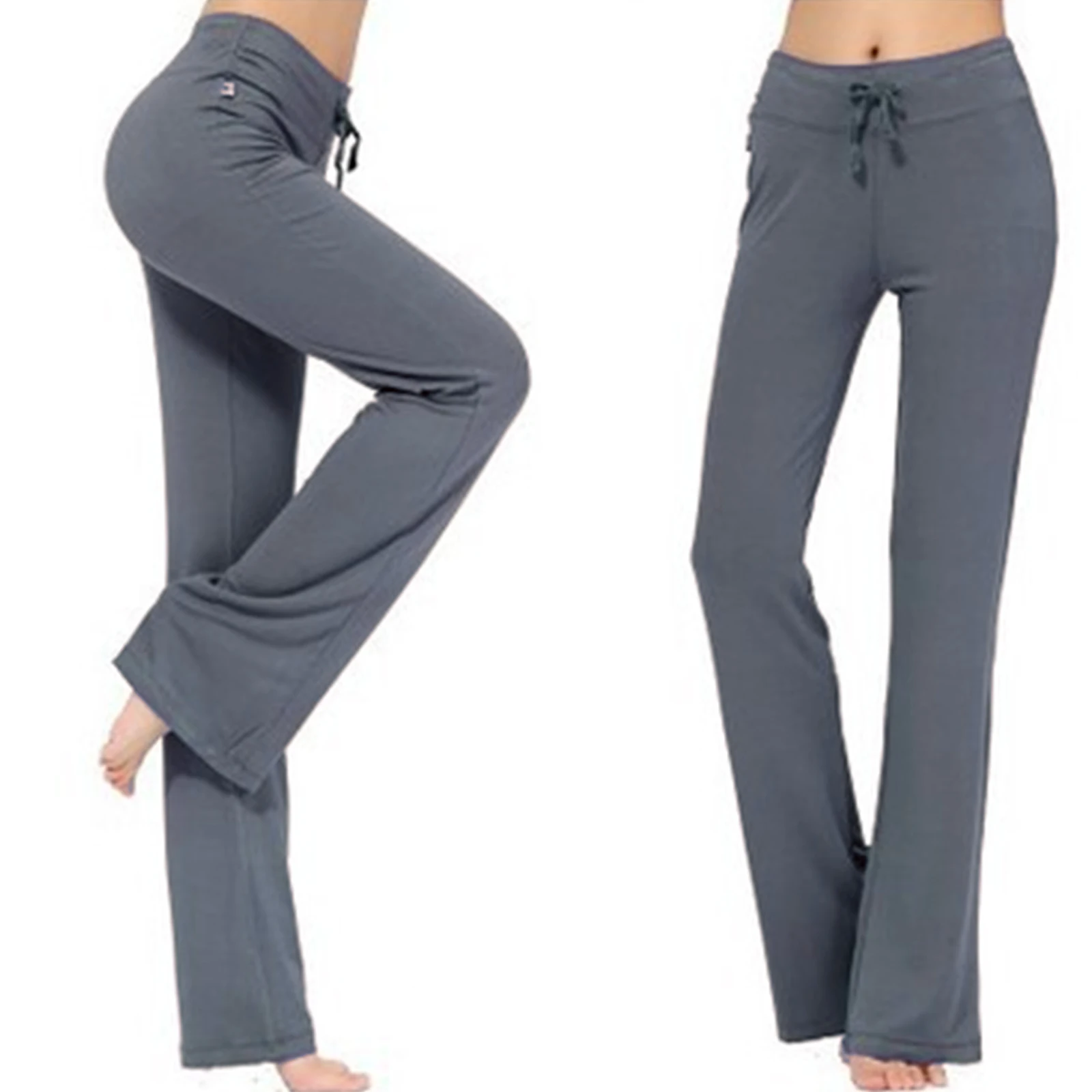 Women's Mid Waist Drawstring Flared Leg Yoga Pants Soft Fabric Multi Color Casual Daily Workout Trousers #2