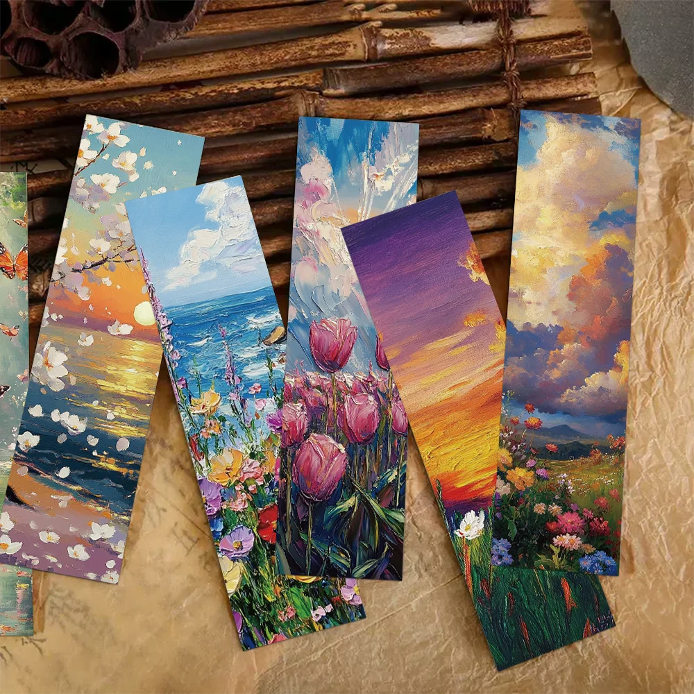 30/60pcs romantic oil painting bookmarks student office supplies reading book pages book marking DIY creative gift message card