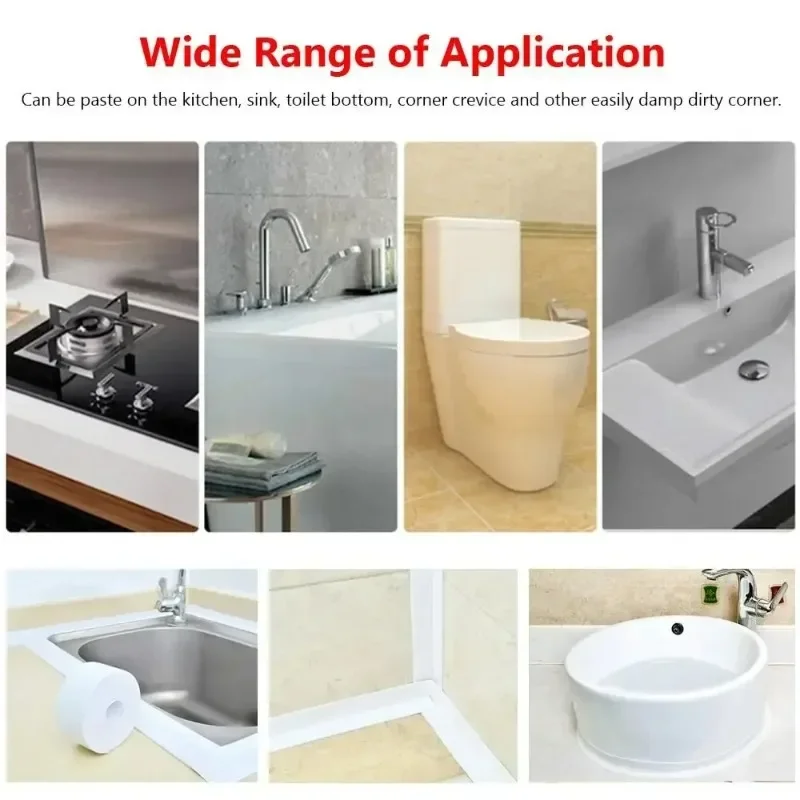 Waterproof Bathroom Kitchen Accessory - Self Adhesive Caulk Strip Sealant Tape for Shower Bath Side Wall Edges Anti-Mold Sink Ed