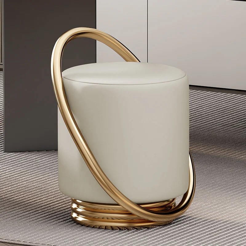 

Luxury Modern Vanity Stool with Gold Metal Frame, Upholstered Round Accent Chair, Elegant Footrest for Bedroom Living Room