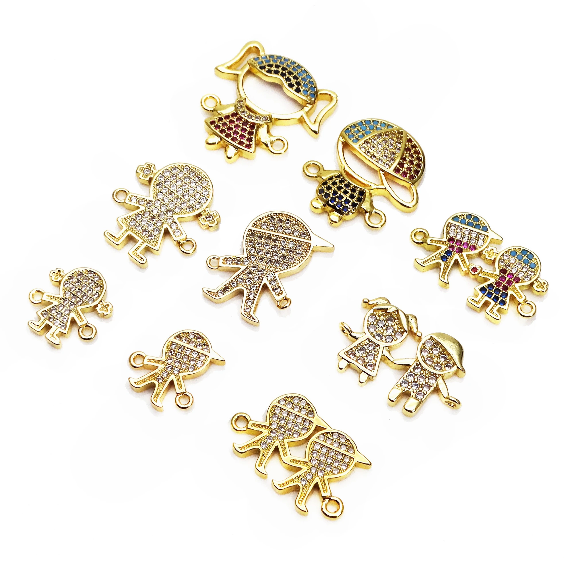 Micro zircon inlaid Cute girl boy Style hand card accessory Link bracelet  zircon doll for Jewelry Making accessory