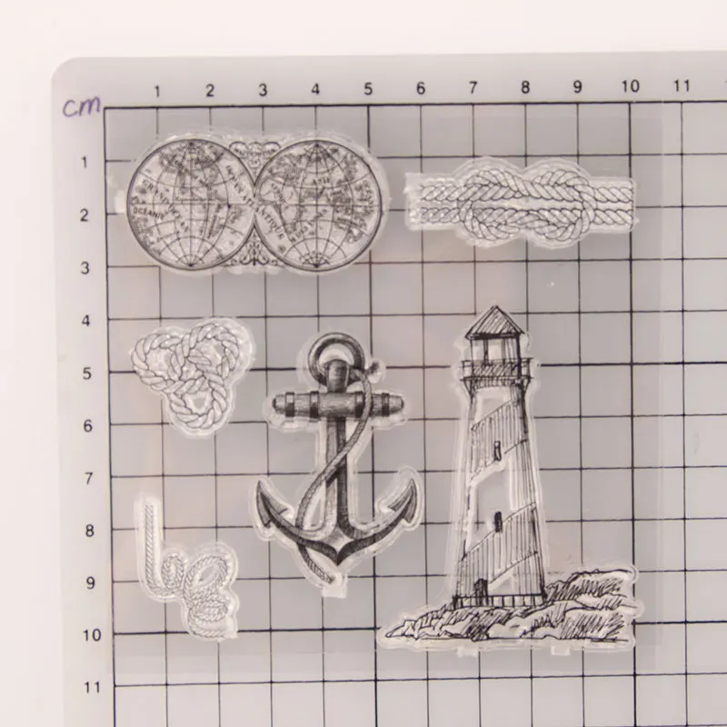 Anchor Clock Map Clear Stamps for Card Making Photo Album Decor Transparent Silicone Rubber Stamps Seal for DIY Scrapbooking