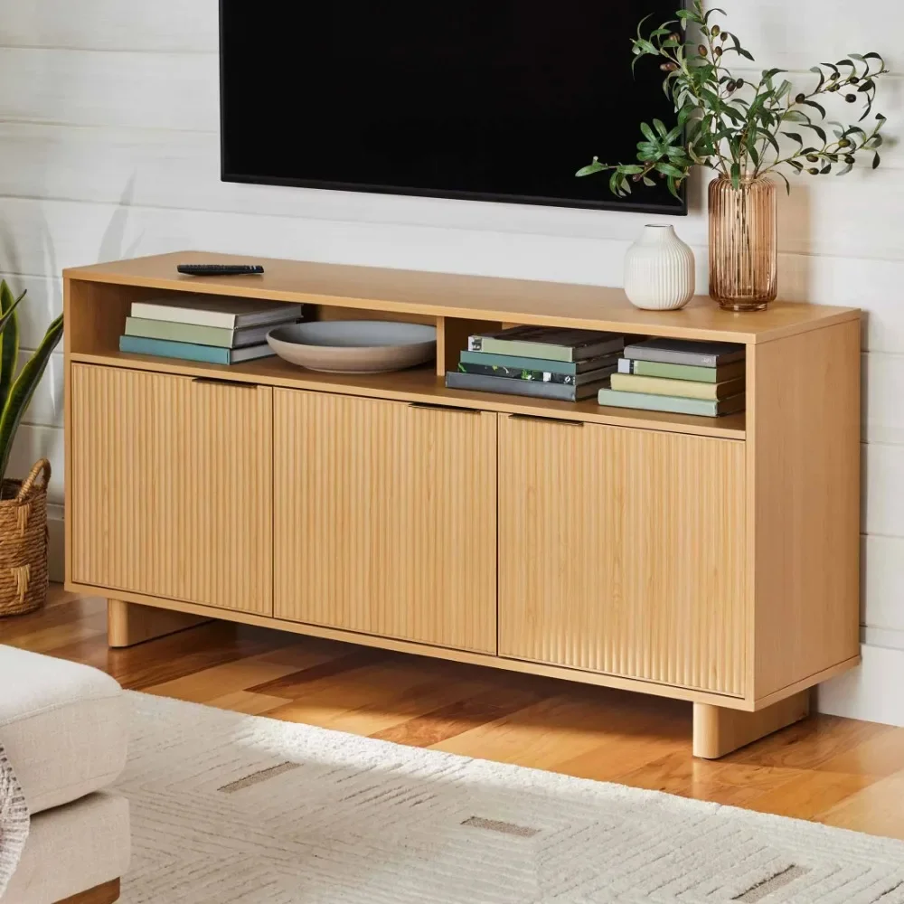 

Fluted TV Stand for TVs up to 70"， tv cabinet living room furniture