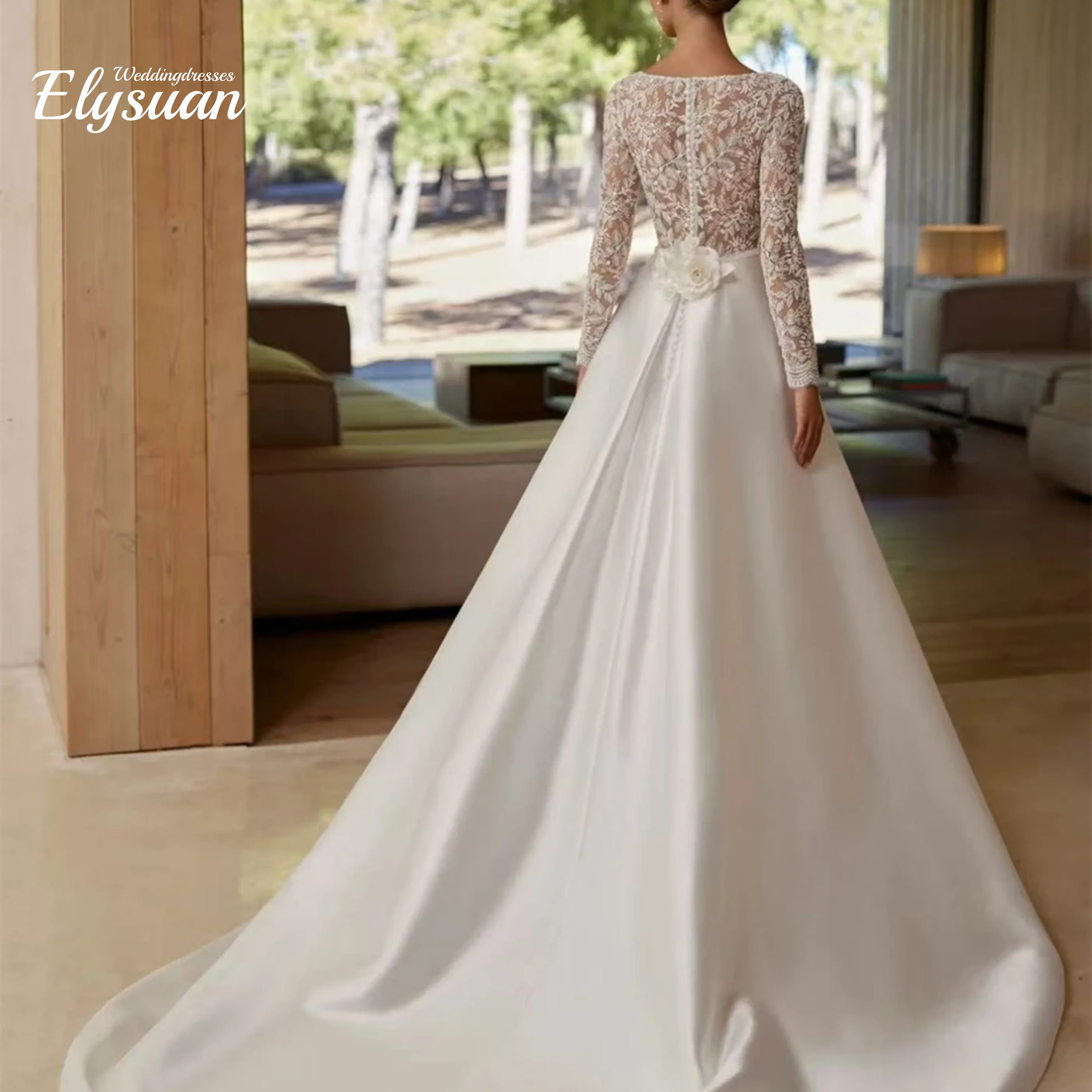 Vestido de noiva personalizado, renda, pescoço quadrado, manga longa, linha a, formal, vestidos de casamento elegantes para noiva