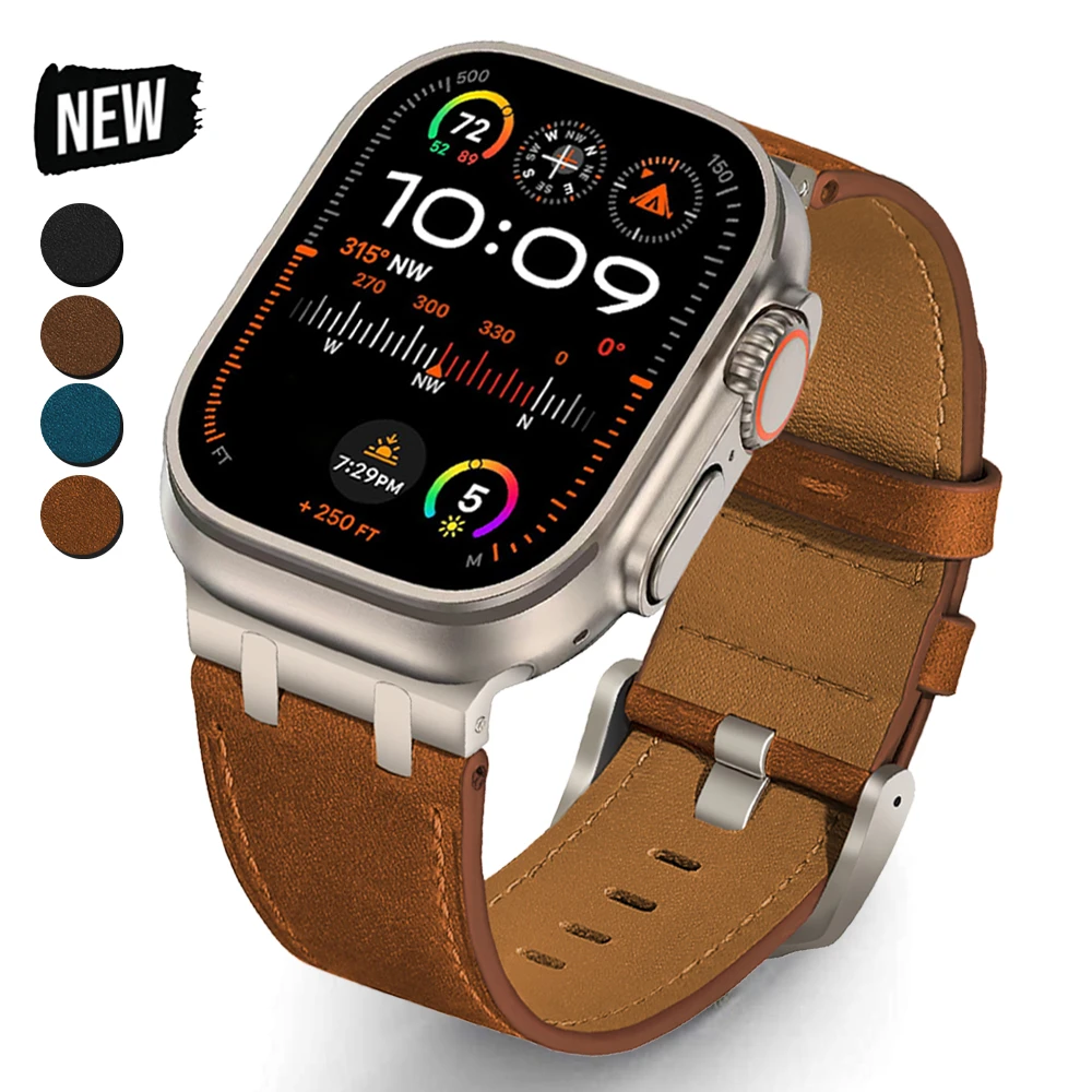 

Leather Band for Apple Watch Ultra 2 49mm Series 10 46mm Luxury Strap Sports Bracelet for iWatch 10 9 8 7 6 5 4 SE ultra 44 45mm
