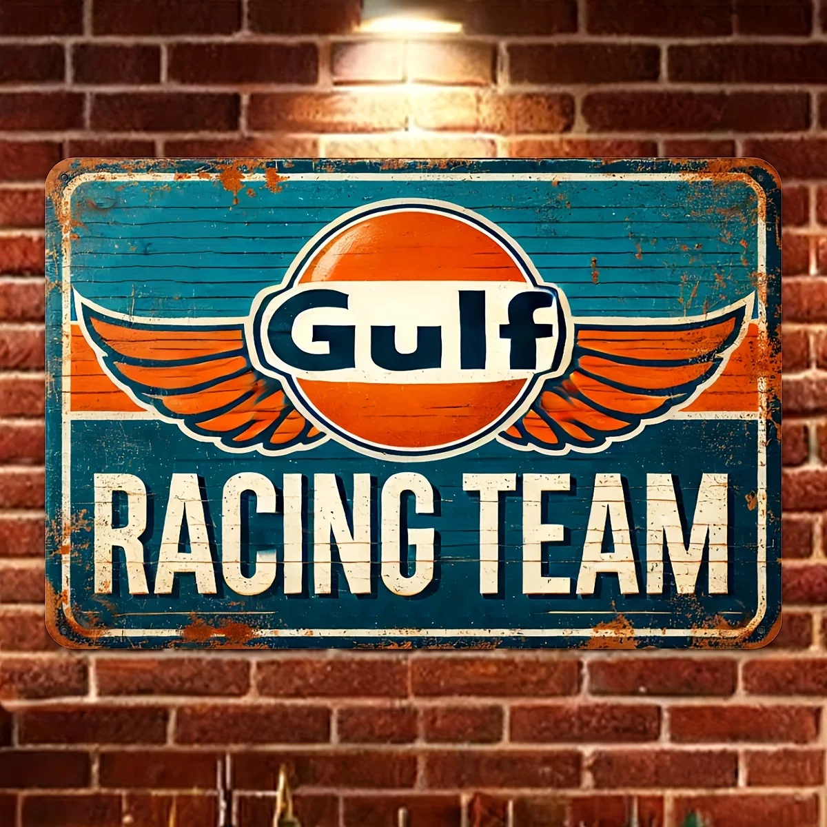 Gulf Racing Team Vintage Wall Sign - , Perfect for Garages, Homes, Cafes,More Gift Car Enthusiasts, Outdoor Walls, S