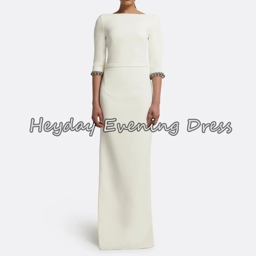 

Heyday Crepe Straight O-neck Floor Length Pleats Simple Evening Dresses For Women 2025 With Slit Beading Saudi Arab Party Dress