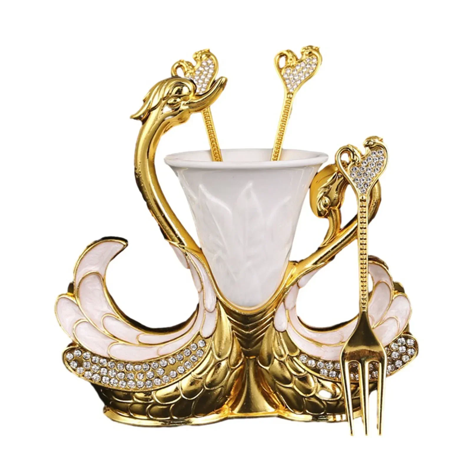 Swan Base Holder Dinnerware Set 13 8 13 3cm Spoon 11 2cm Fork 11 5 1 9cm Perfect for Coffee and Fruit Desserts