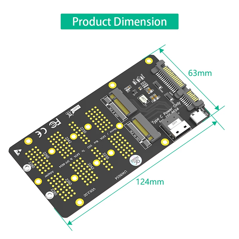อะแดปเตอร์ SSD M2 M.2 NVMe M กุญแจ SFF-8654กับ M.2พลังงานชนิด C คีย์ SATA B ไปยัง SATA 2.5 "บอร์ดรองรับ2230 2242 2260 2280 M2 SSD