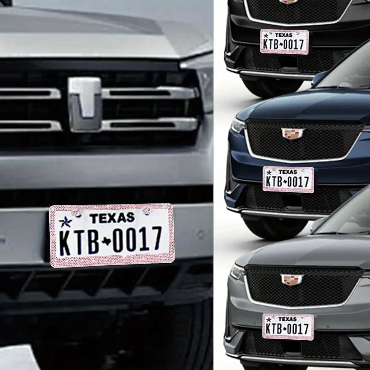 2pcs Bling Rhinestone License Plate Frame, Sparkling Crystal Car Tag Cover with Screw Caps, Universal Standard