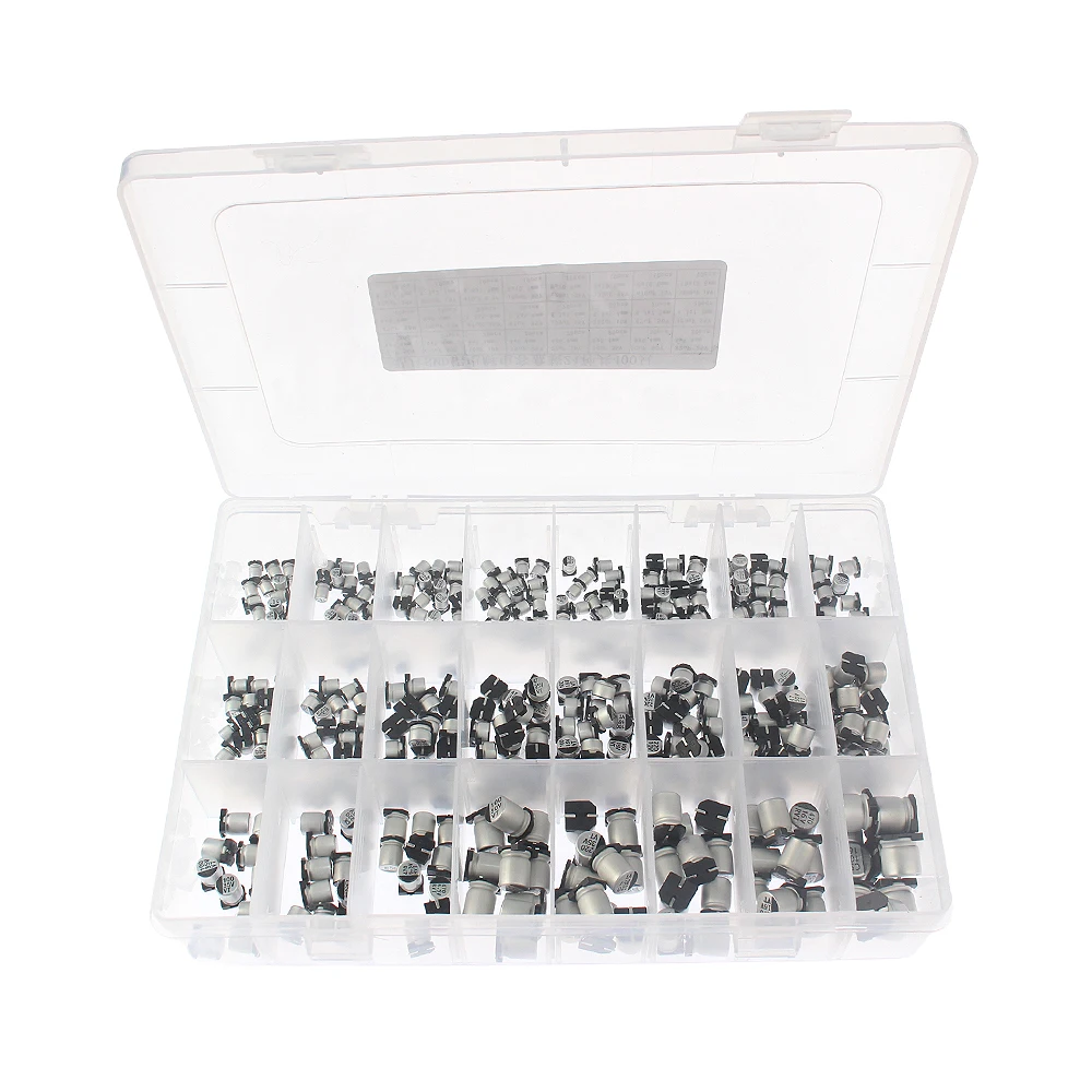 400pcs/box 1uF-1000uF Electrolytic Capacitor Assorted Kit 24 Values 6.3V 10V 16V 25V 35V 50V SMD Aluminum Electrolytic Capacitor