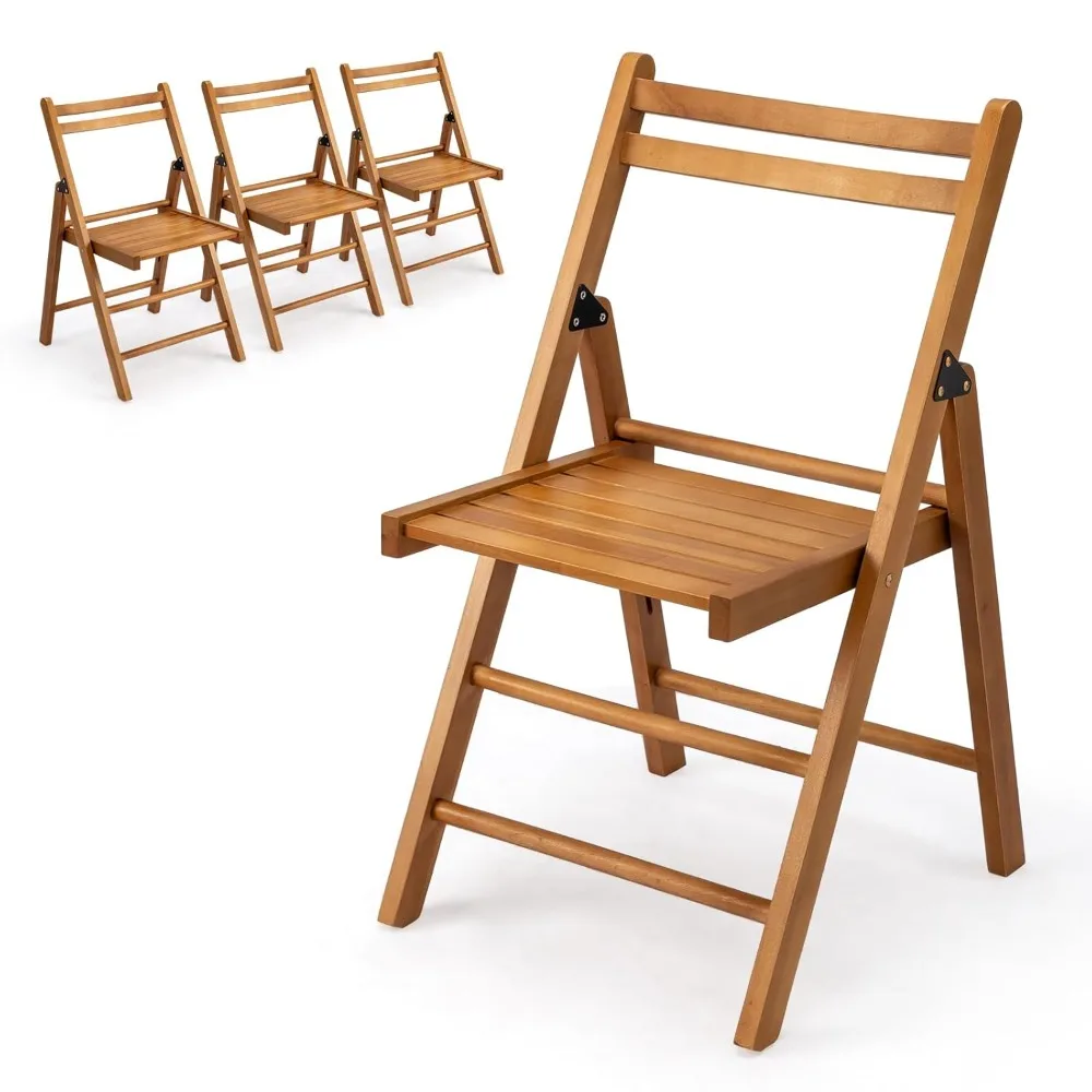 

4 Pack Wood Folding Chairs with Comfortable Curved Backs, Portable and Durable Wooden Folding Chairs for Indoor &, Customized