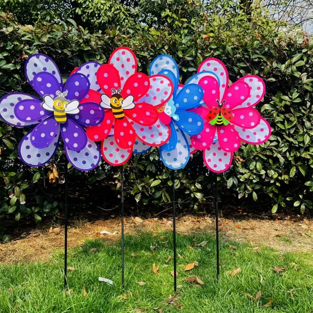 Multistyles Six Petal Flower Polka Dot Windmill Diameter 38cm PVC Cartoon Fiberglass Pole Windmill Picnic Decor Toys