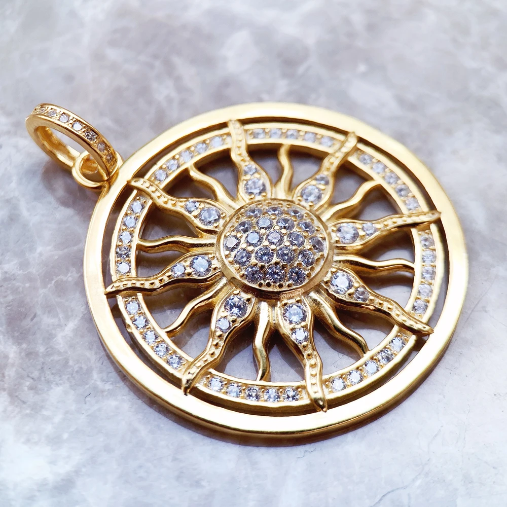 Pendant Gold Color Amulet Sun,Fashion Glam 925 Sterling Silver Jewelry Europe Accessories Gift For Men Woman