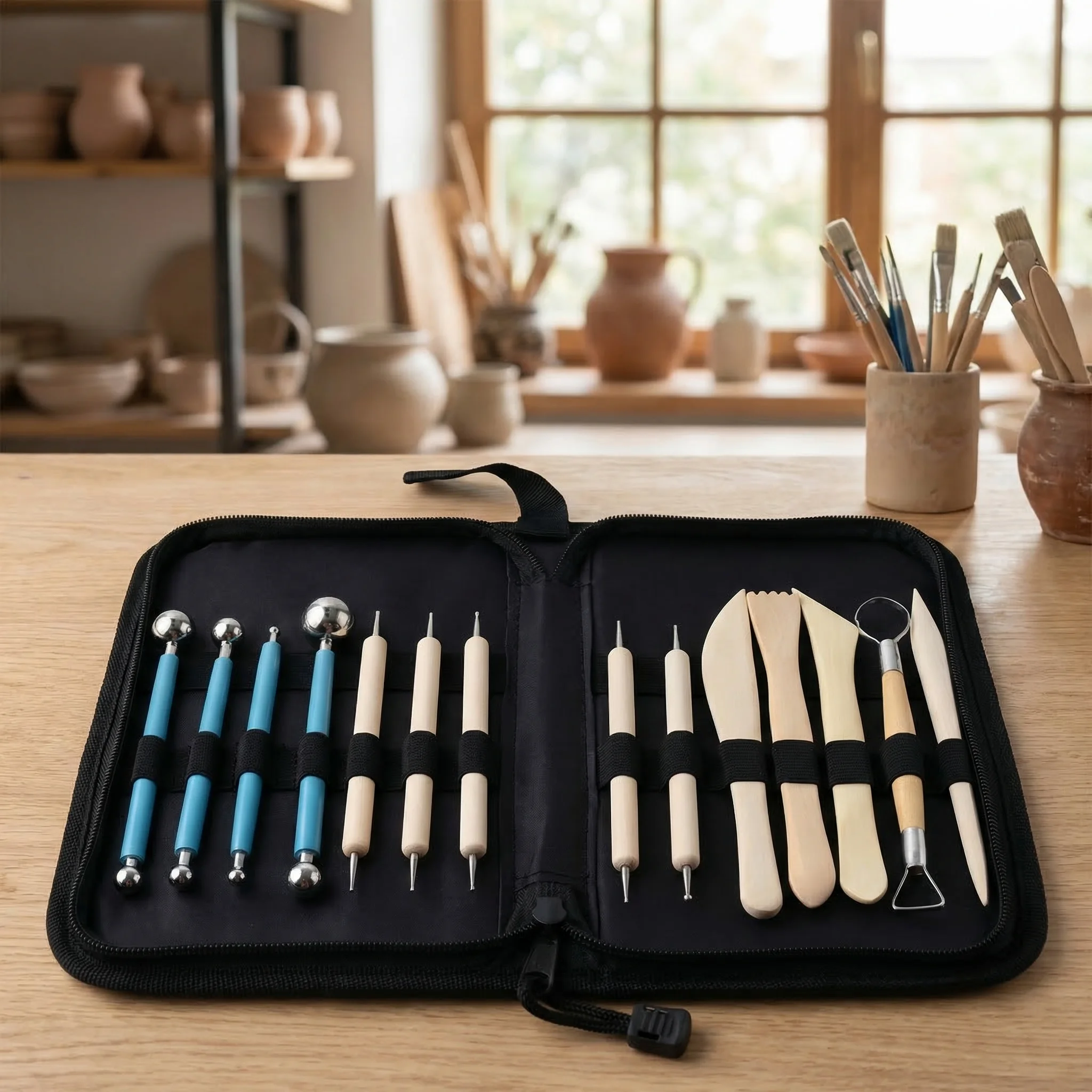 14Pcs Pottery Sculpting Tools Set with Carrying Case Bag, Clay Carving Kit for Ceramic Polymer Clay, Art Supplies