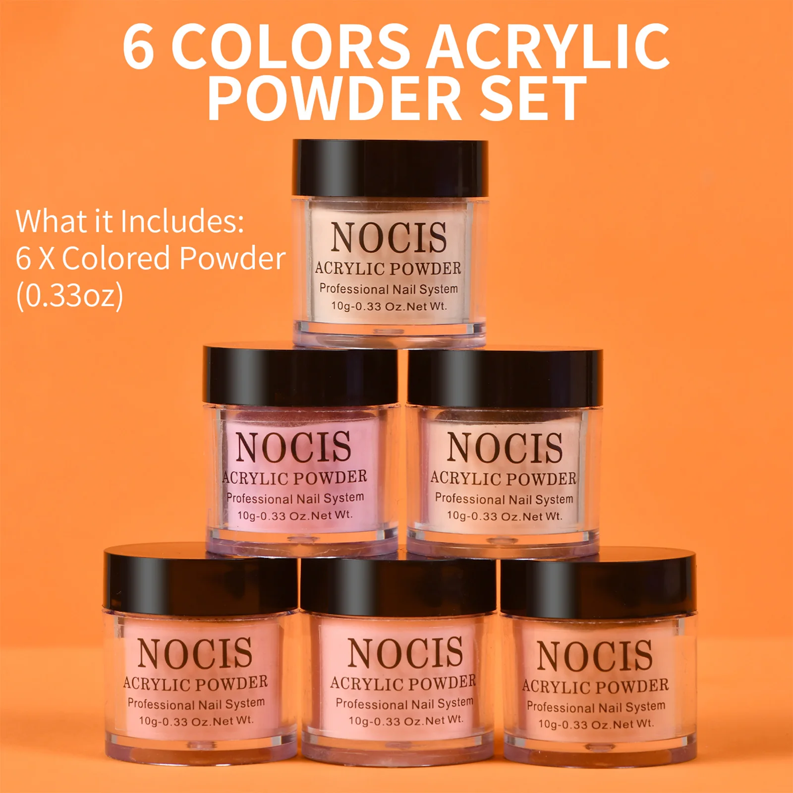 NOCIS 6 Colors Nail Crystal Powder Set Acrylic Powder Kit Long-Lasting Nail Art Powder 10g*6 for Acrylic Nails Extension Carving