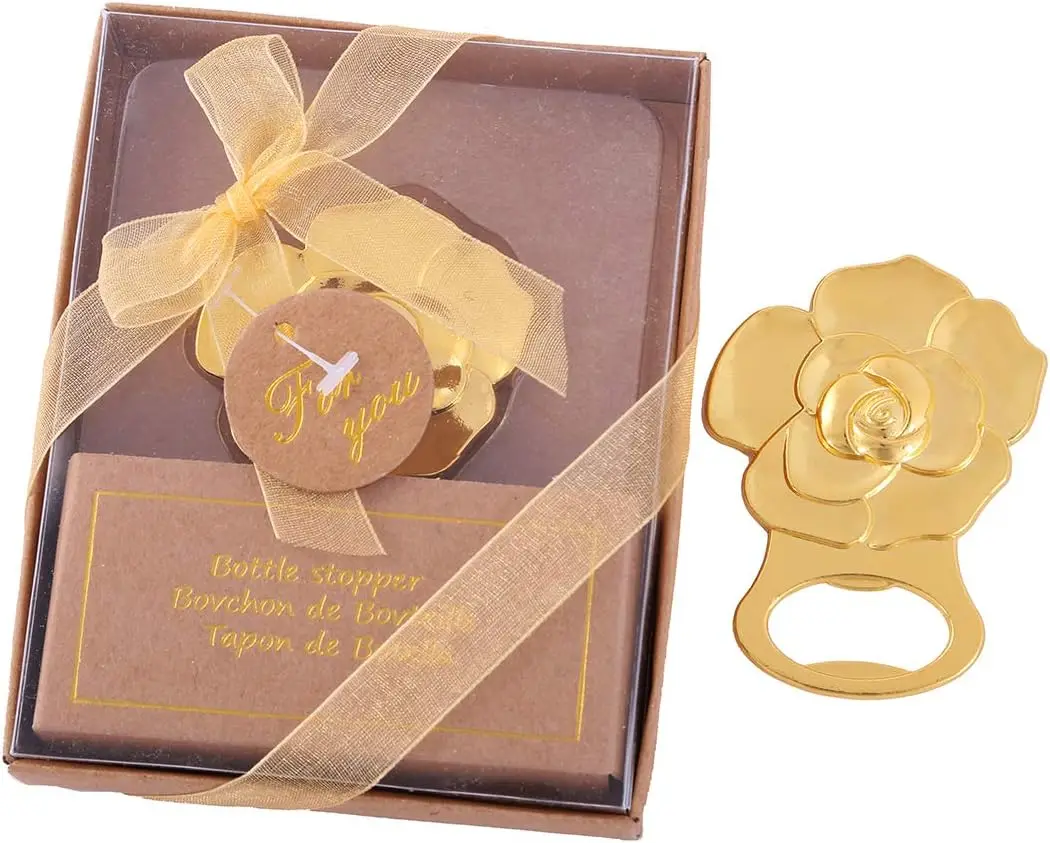 12 pcs Gold Rose Love Bottle Opener Wedding Favors Gifts with Exquisite packaging Box Wedding Gifts For Guests