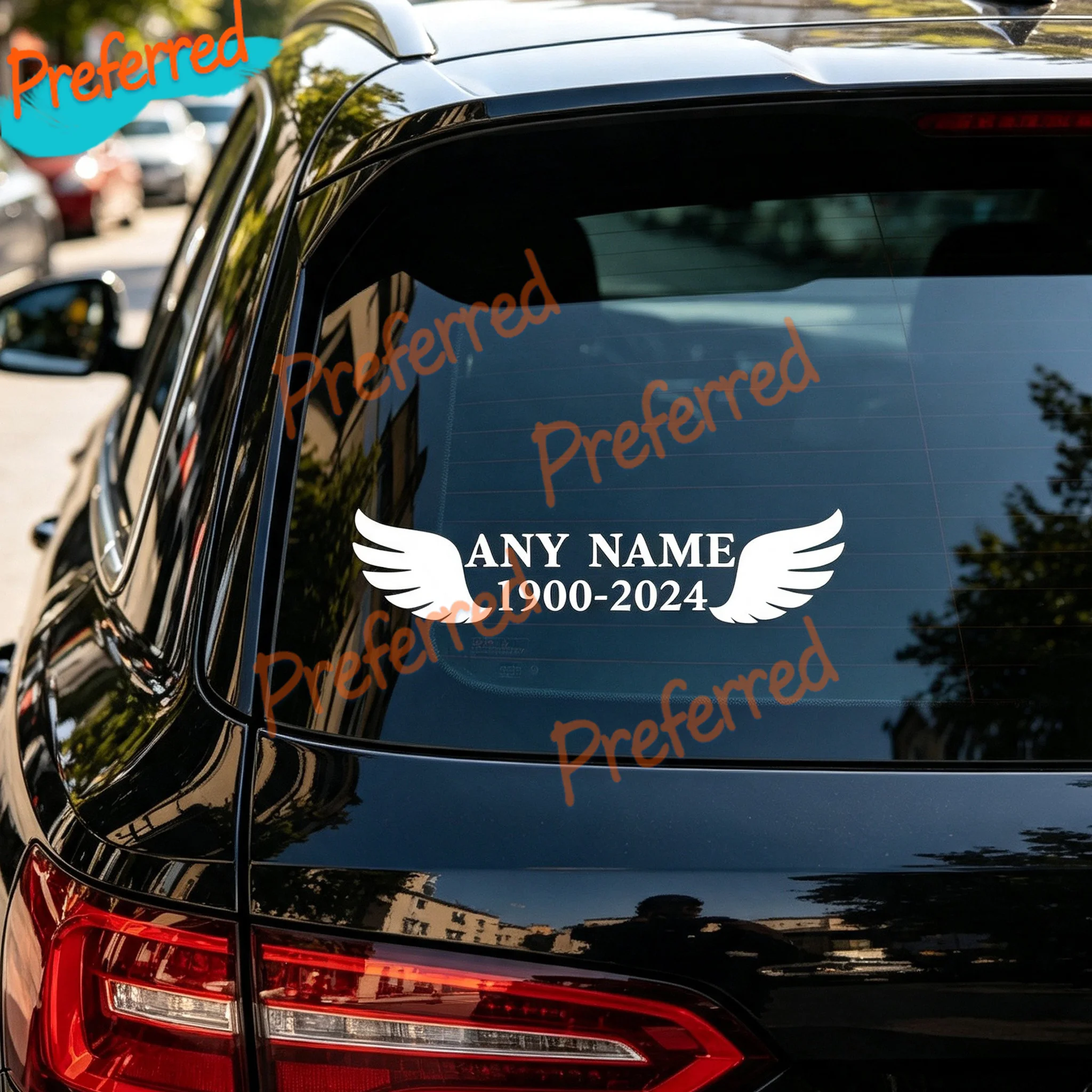 2x MEMORIAL ANGEL WINGS DECAL STICKER LOGO FOR CAR VAN LAPTOP VINYL STICKER RIP Edit Time Name -Customizable in Any Sticker Size