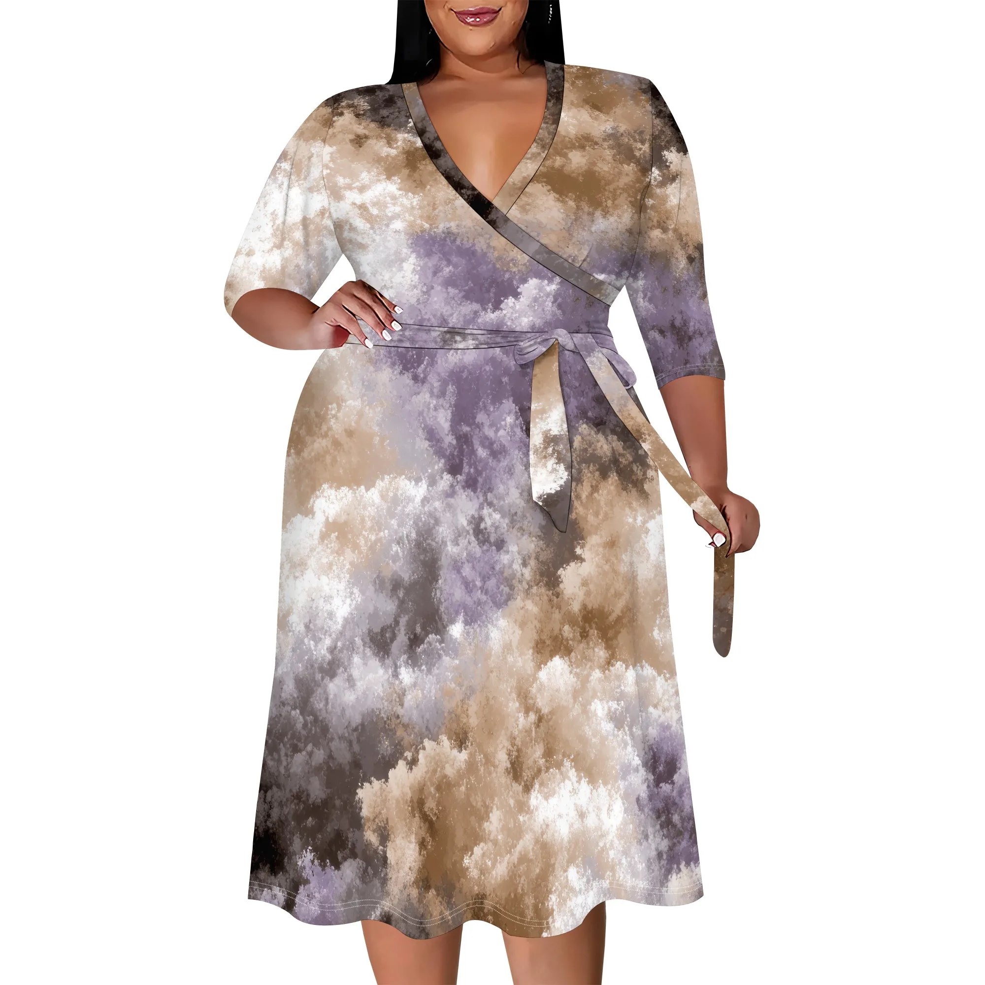 

Women's Plus Size Maxi Dress Print 3/4 Sleeves V Neck Party Sundress Wedding Guest Dresses