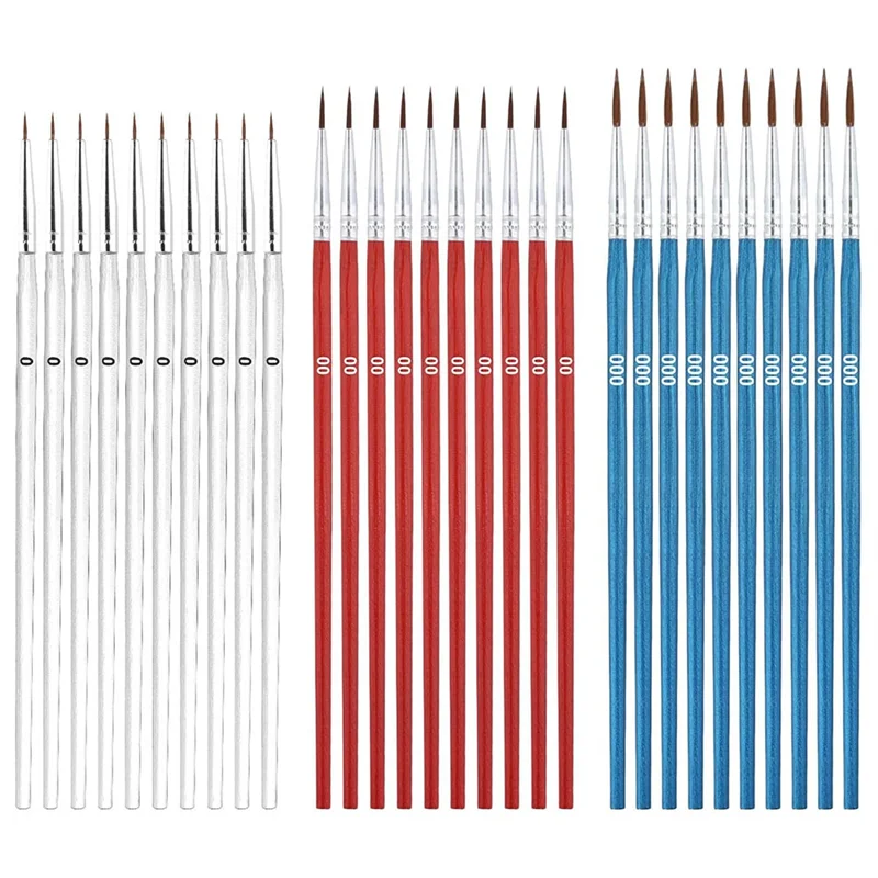30Pcs Small Detail Paint Brushes, 3 Sizes 0 00 000 Small Lined Tip Paint Brushes For Crafts Watercolor Acrylic