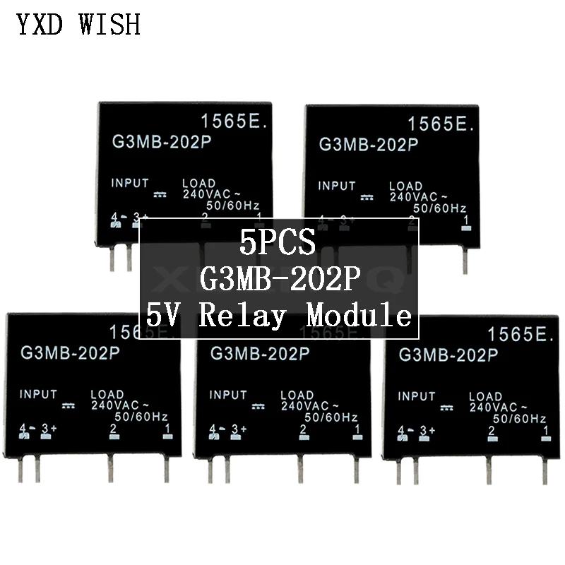 5PCS DC 5V Relay Module G3MB-202P G3MB 202P DC-AC PCB SSR In 5V DC Out 240V AC 2A Solid State Relay Module