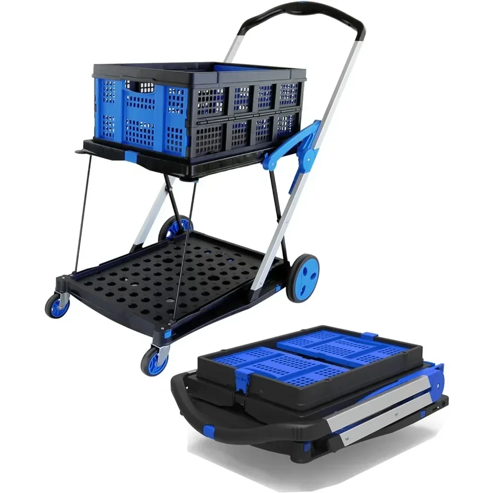 

Folding Cart With Wheels Outdoor Wagon for Groceries 2-Layer Utility Carts Hand Truck (Folding Cart + Crate) Free Shipping Home