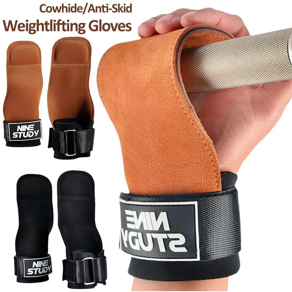 Cowhide Gym Gloves Grips Anti-Skid Weight Power Belt Lifting Pads Deadlift Belt Workout Crossfit Fitness Gloves Palm Protection