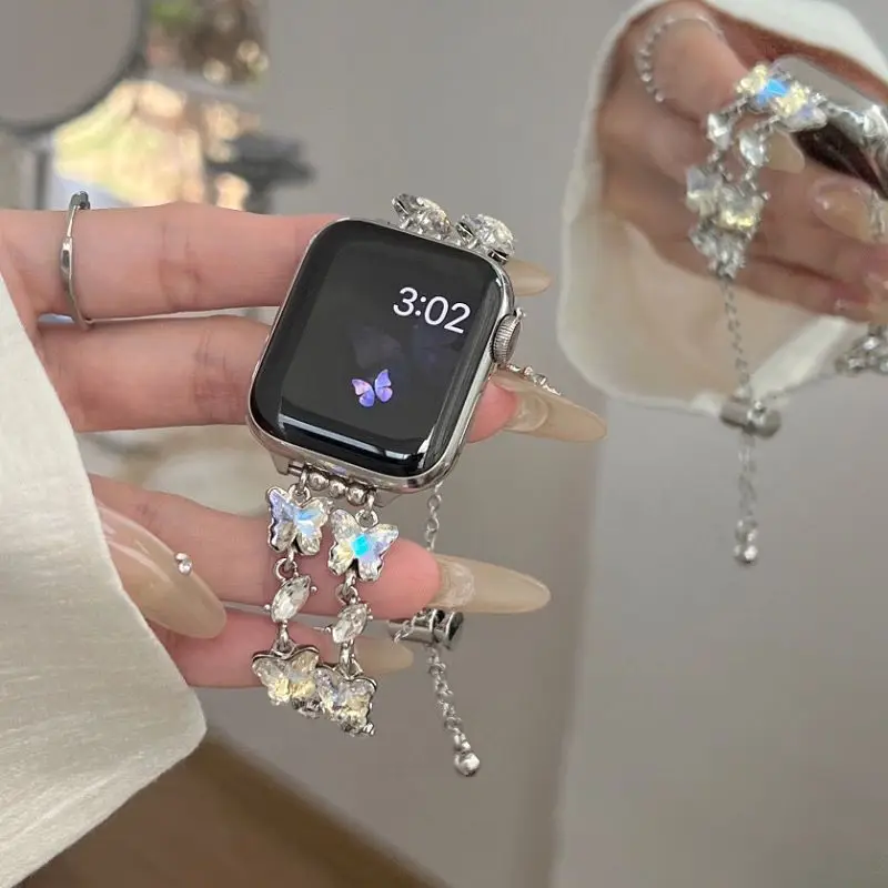 

Dreamy Butterfly Gem Chain Compatible with iWatch Strap 38mm 40mm 41mm 42mm 44mm 45mm 49mm Fashion Strap