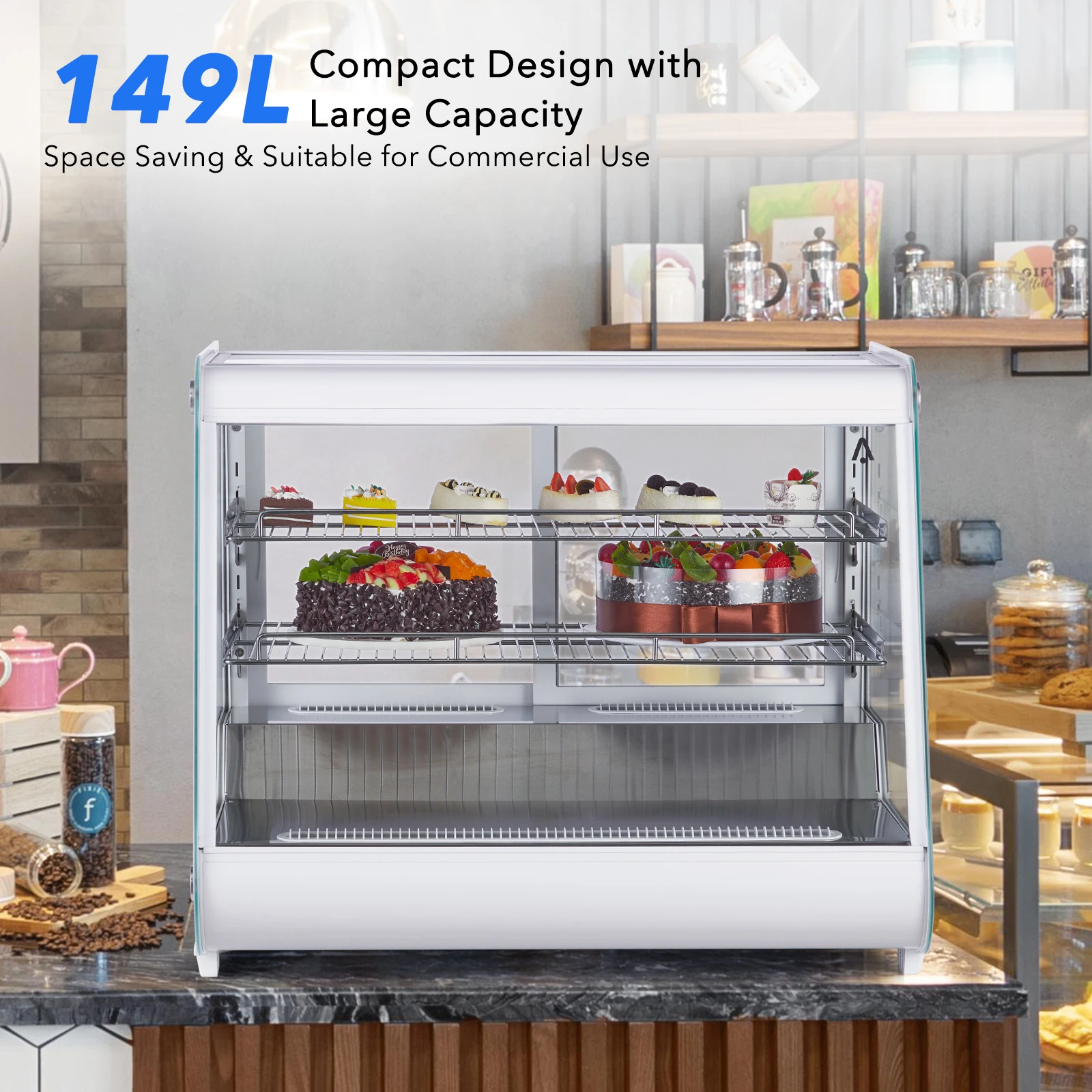 Commercial Refrigerated Display Case 5.3 Cu.Ft. Countertop Pastry Refrigerator Air-cooling Automatic Defrost Rear Sliding Door