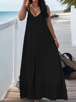 Vestido con tirantes de color sólido con cuello en V, novedad de verano transfronterizo para mujeres europeas y americanas de talla grande