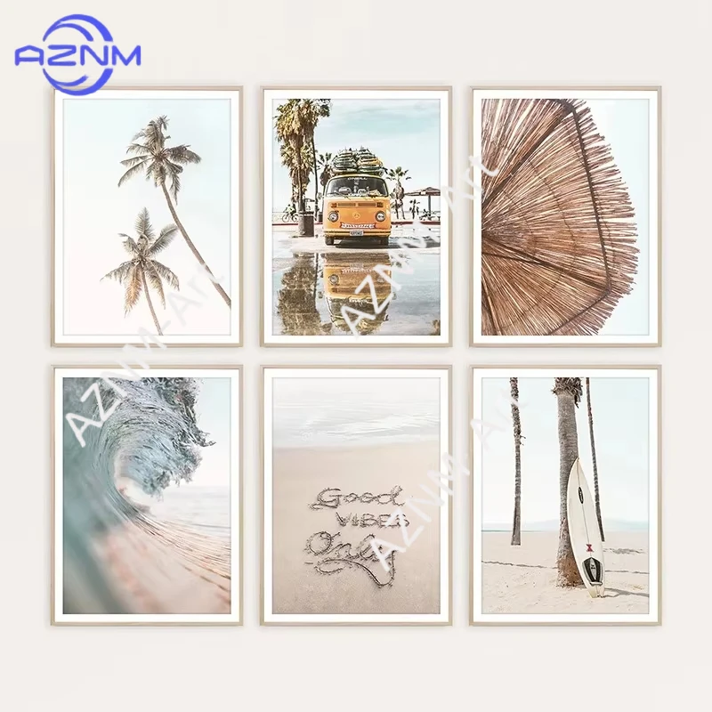 1 Stück/6 Stück Strand Boho und Küsten-Kunst Neutrale Surf-Poster Drucke Leinwandgemälde Wandkunst Nordisch Modern Ozean Wohnkultur