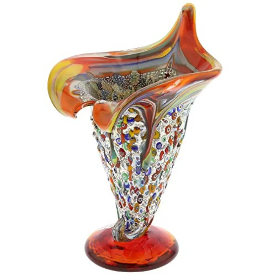 Murano Glass Millefiori Horn of Plenty Vase - Multicolor for home decor handcrafted glass vibrant multicolor artisanal Italian
