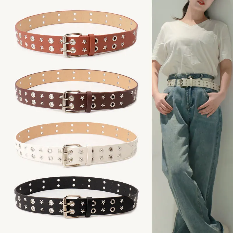 

Cross-border Double Exhaust Eye Punk Star Rivets Versatile Needle Buckle Europe and The United States Trend Ladies Jeans Belt