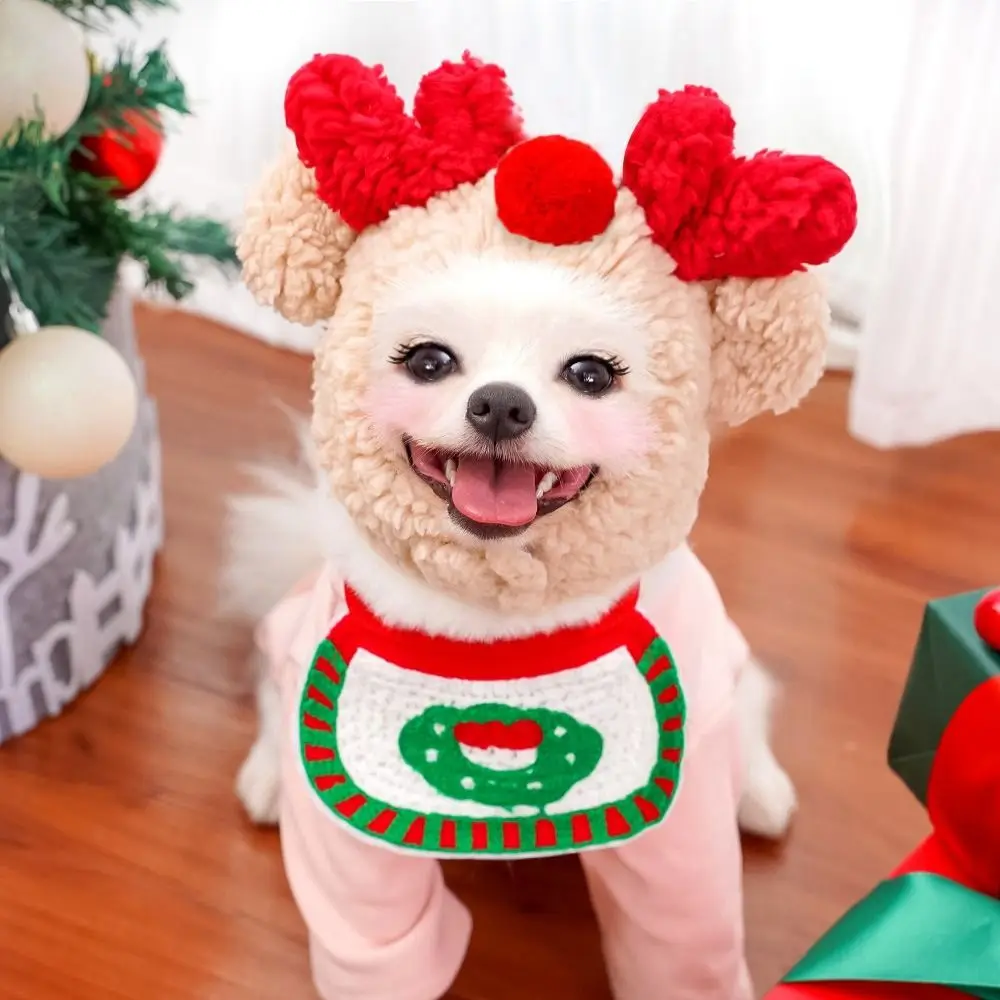 2PCS Fahion Cotton Plush Christmas Pet Hat Headgear Winter Pet Bandana Cute Pet Supplies Dog Cap Pet