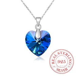 Korean 925 Sterling Silver Ladies Fashion Jewelry Luxury Blue Love Heart Charm Pendant Necklaces For Women Wedding Party Gift