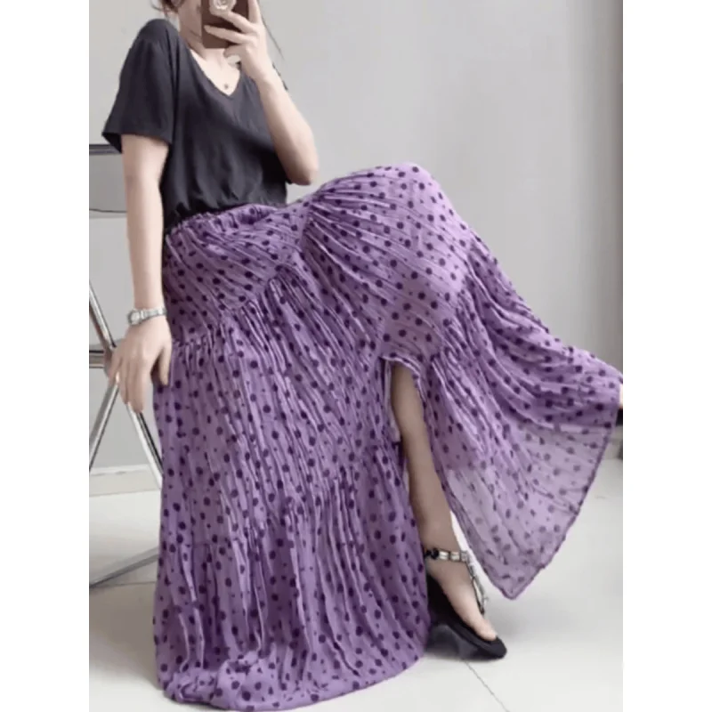 Polka Skirt Women Summer New Elastic High Waist Long Skirt Draped A-line Skirt Pleated Skirt